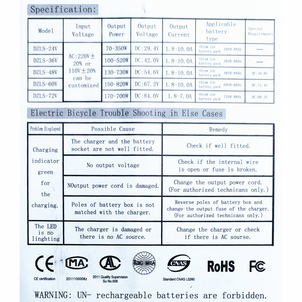 Shengmilo 電動自転車用 48V 充電器