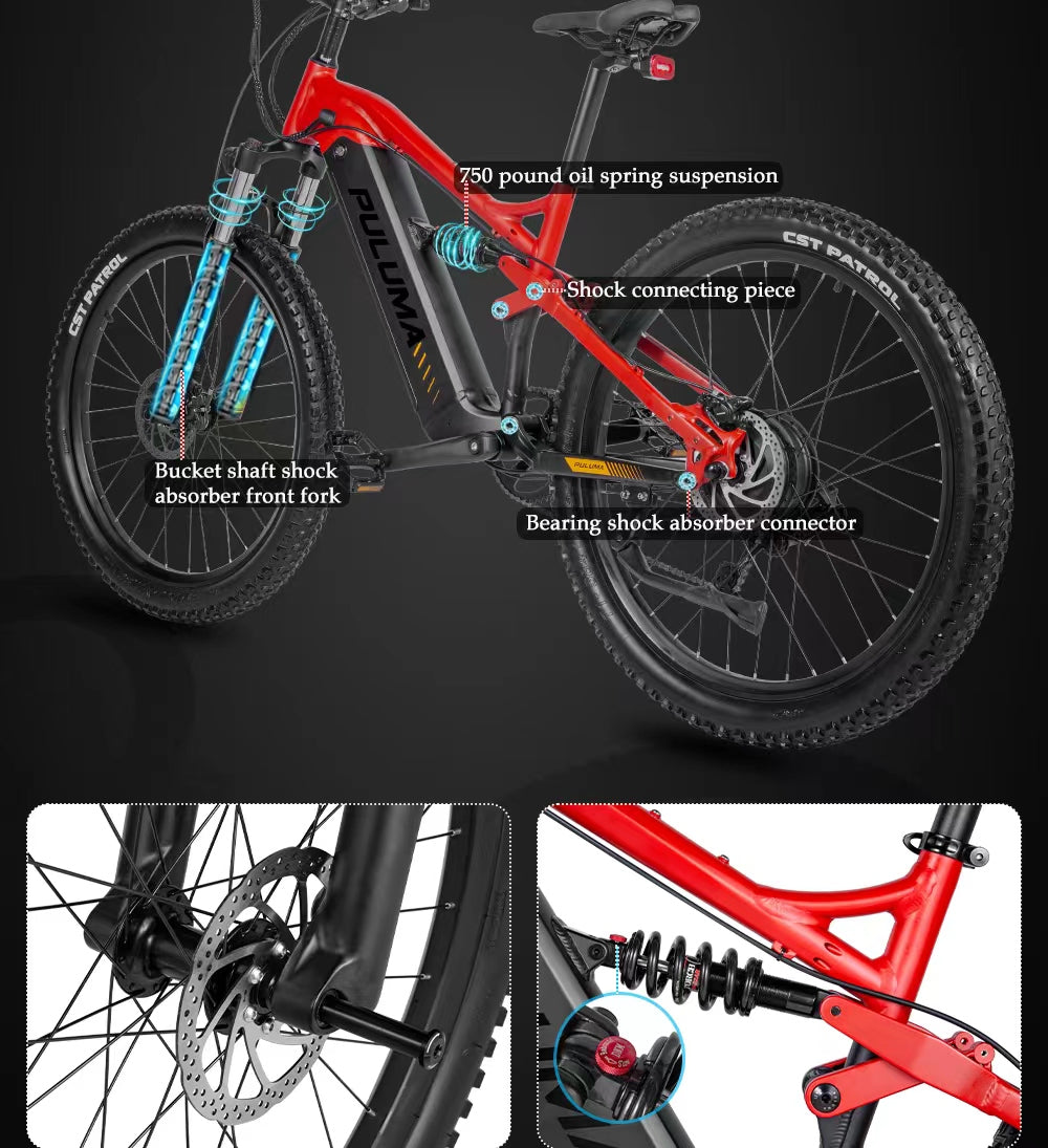 Professional Off-road 27.5 Inches Electric Mountain Bike , UP to 45km/h , 48V 20Ah Large Lithium Battery , Both Hydraulic Disc Brakes , Aluminum Alloy Frame ,  27.5 "×2.8" CST  Tires , with Pedal Assist System